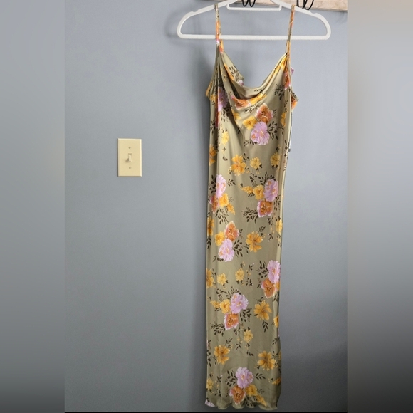 Bebe Floral Midi Dress - Olive and Yellow, SIZE SMALL - Picture 2 of 7